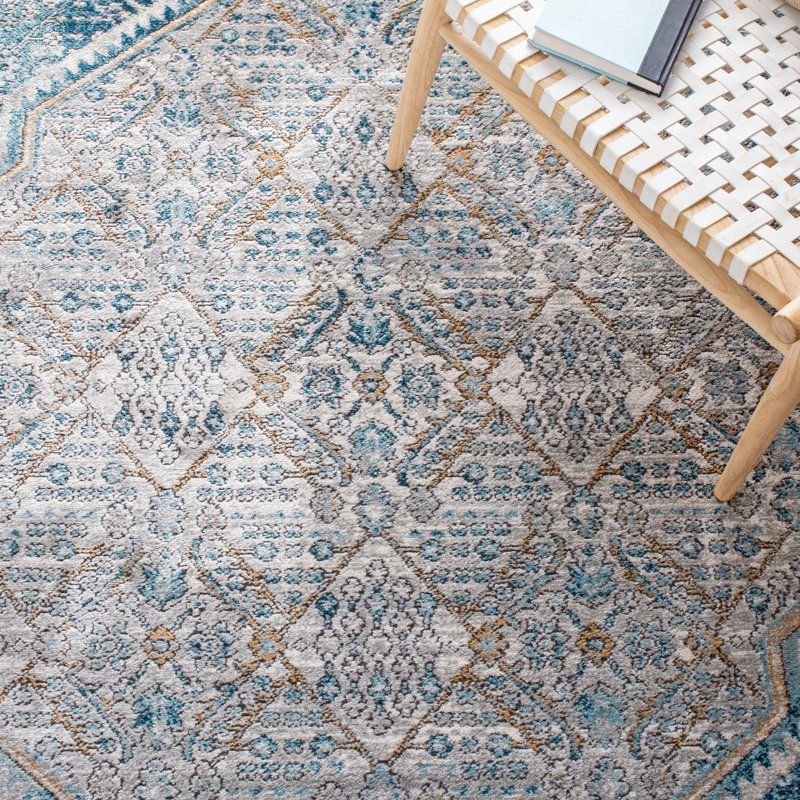 Tapis bleu / gris Rackerby, Tapis de couloir 2 pi 2 po x 8 pi
