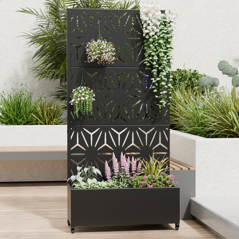 Boîte à fleurs avec treillis et roues Rowan