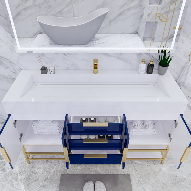 Ensemble de meuble-lavabo simple 59 po Glasgow, Bleu nuit ultrabrillant