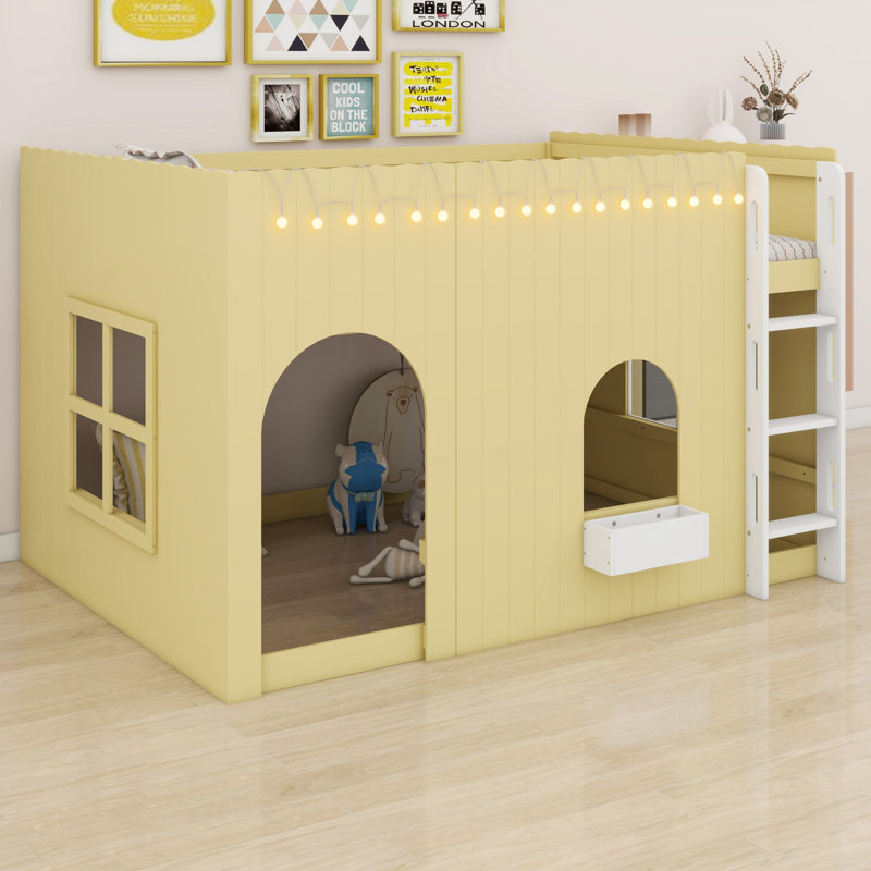 Dreamy Loft Bed Built-in LED Light String, Primrose Yellow, Full