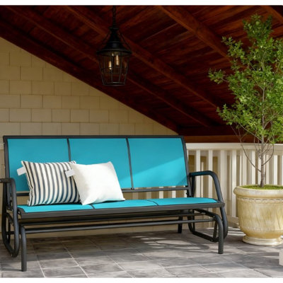 Three - Seater Outdoor Glider, Mesh Seat For Breathability, Metal Frame, Gray, Smooth Glide, Suitable Balcony And Poolside, 57.9" L X 27.6" W 33.5" H, 660 Lbs Capacity Patio Glider Bench, 3 Seats,