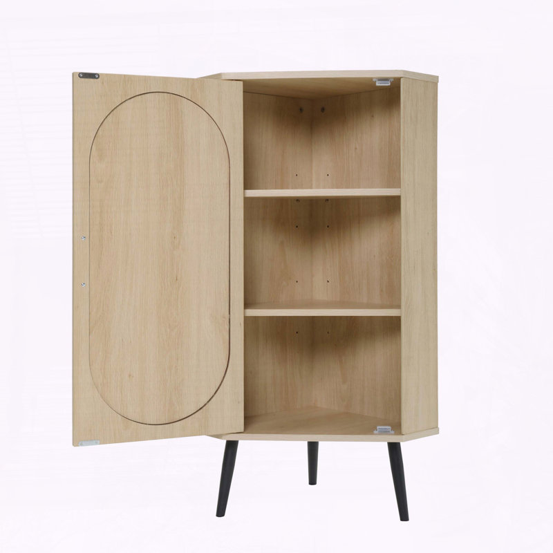 Armoire d'angle avec porte en rotin, autoportante