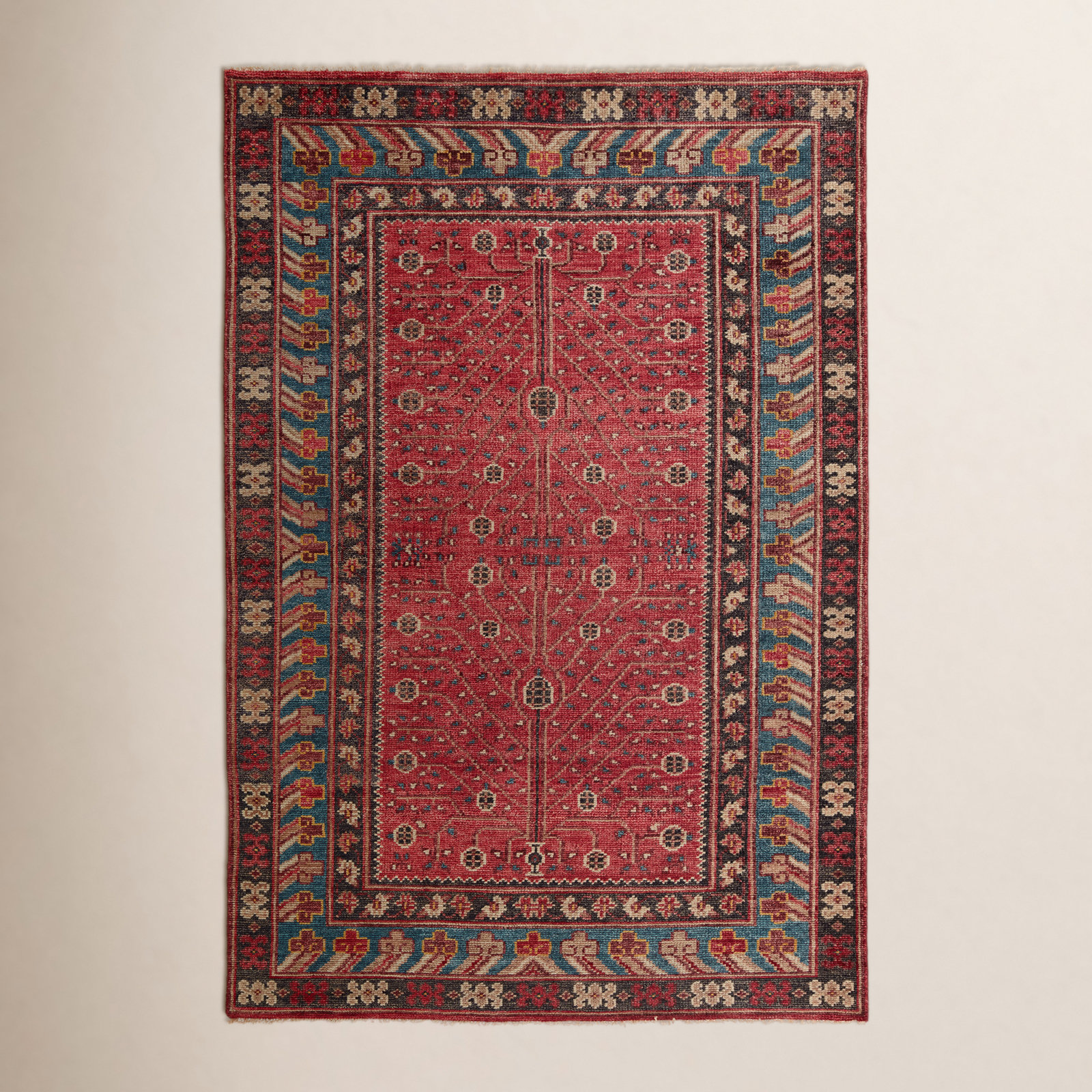 Donte Oriental Hand-Knotted Wool Haute Red/Storm Blue/Whitecap Gray Area Rug, Rectangle 8' x 10'