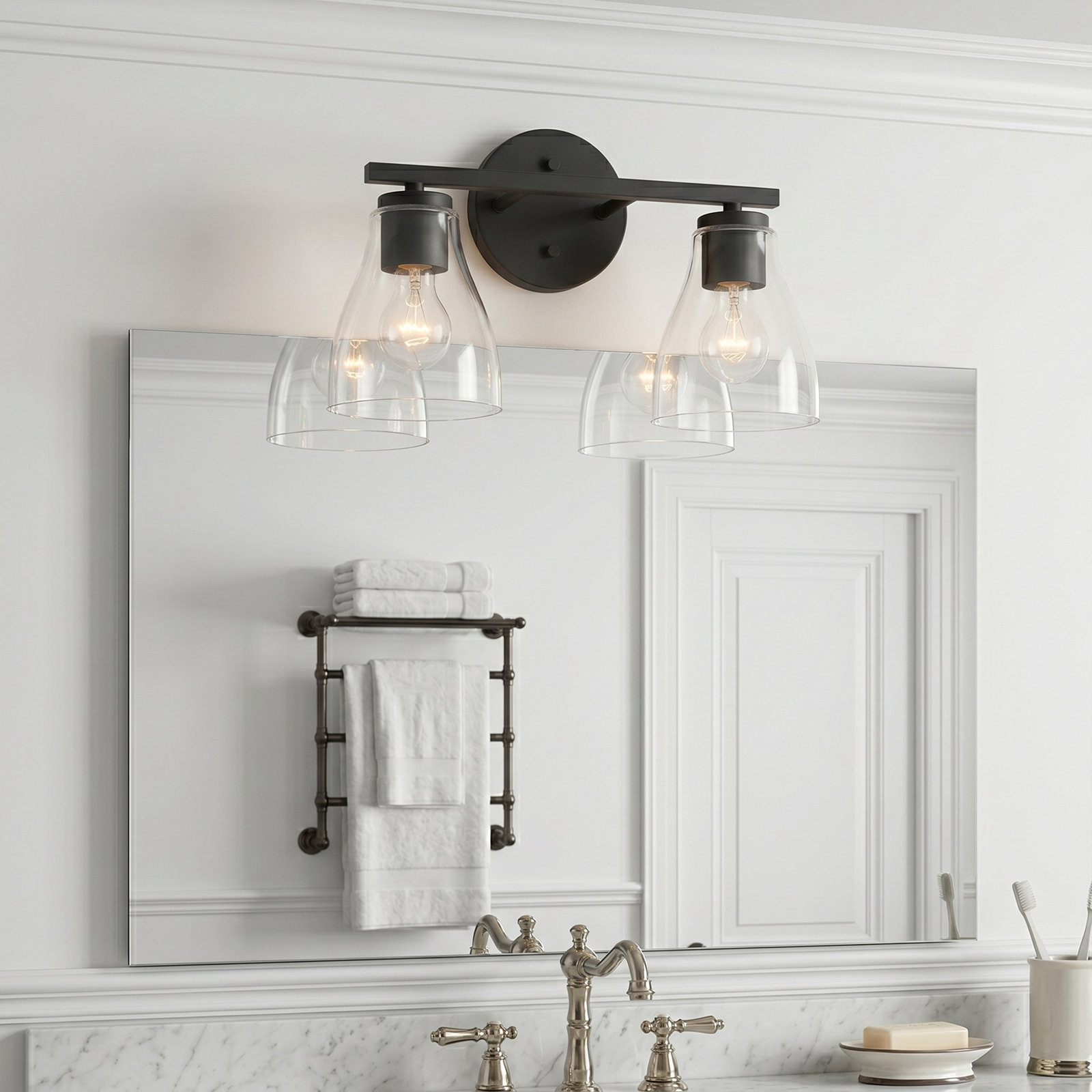 Keston Dimmable Vanity Light, Matte Black, 2 Lights, 10" H x 15" W x 6.5" D