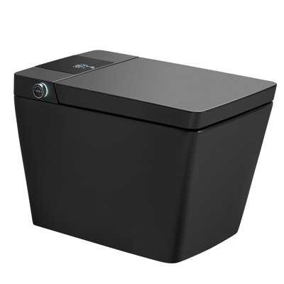Smart Toilet With Bidet Function, Tankless, Auto Flush, Heated Seat, Warm Wash/Dryer, Self-Clean Nozzle, Remote, Black