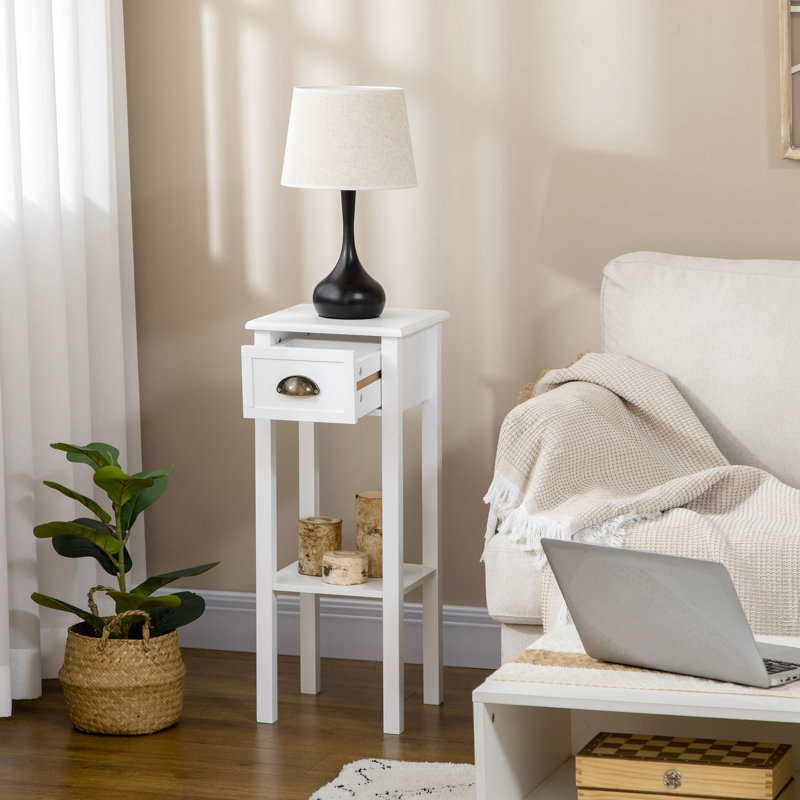Table d'appoint à 2 niveaux avec tiroir, table de bout étroite avec tablette inférieure, pour le salon ou la chambre à coucher