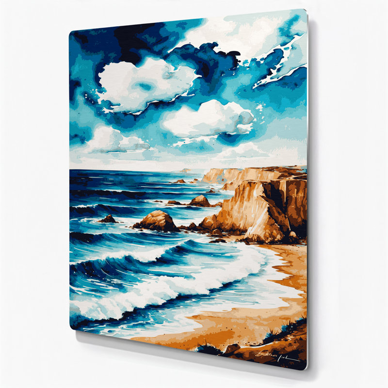 Aquarelle paysage 53, art mural en métal beige, H 20 po x l 16 po