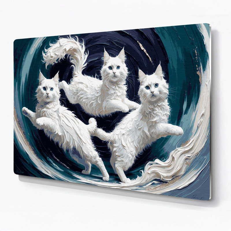 Cats Turkish Angora, art mural en métal bleu, H 11 po x l 14 po