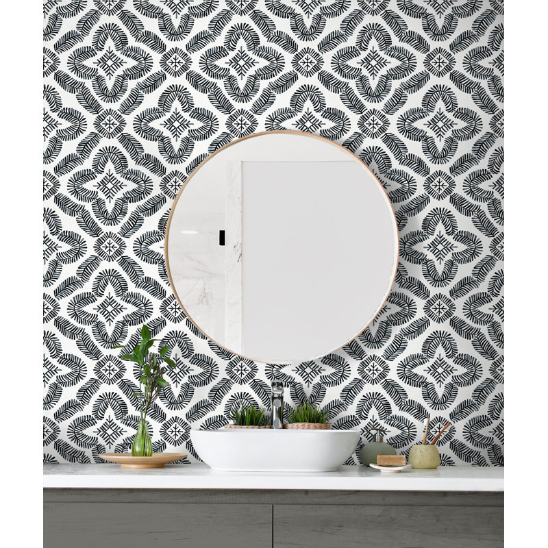 Rouleau de papier peint Brynnae L 27 pi x l 27 po, Noir / blanc