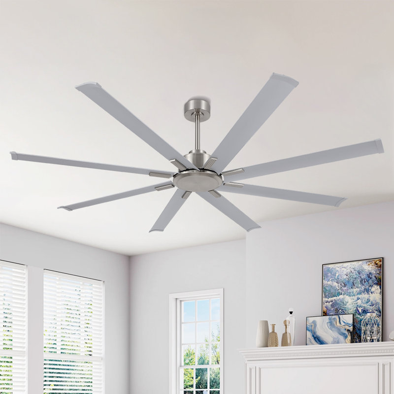 Indoor Ceiling Fan Without Light, With Remote Control, Nickel/Silver, 84"