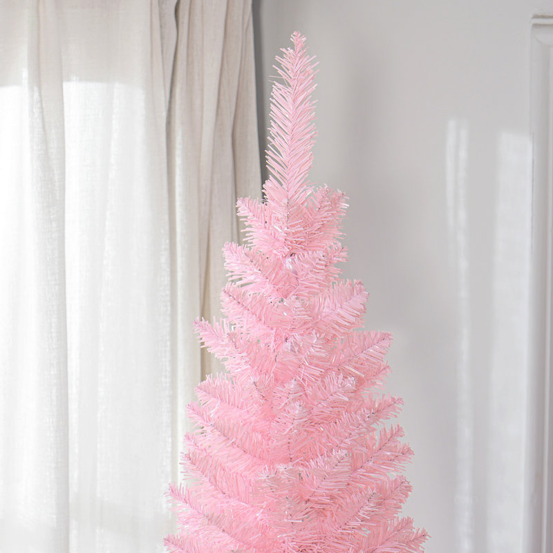 Arbre de Noël artificiel 8 pi, arbre de Noël mince avec 618 pointes de branches réalistes et support en plastique, Rose