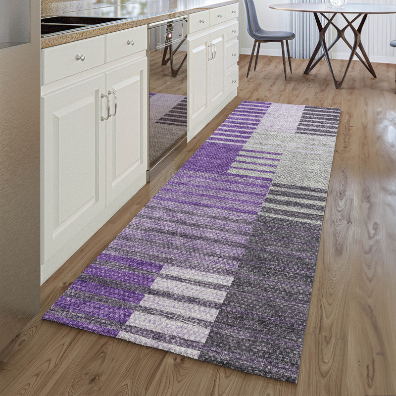 Premium Machine Washable Prisco Purple Rug, Runner 2'3" x 7'6"