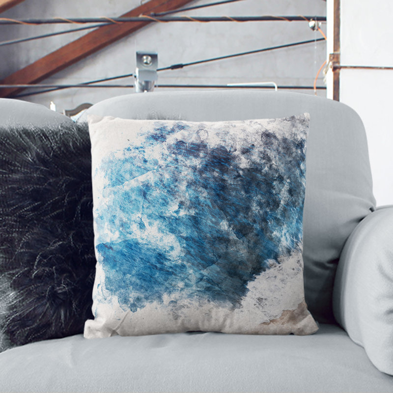 Waves on the Beach in Bali Watercolour Cushion with Filling, 40cm H x 40cm W x 15cm D, White