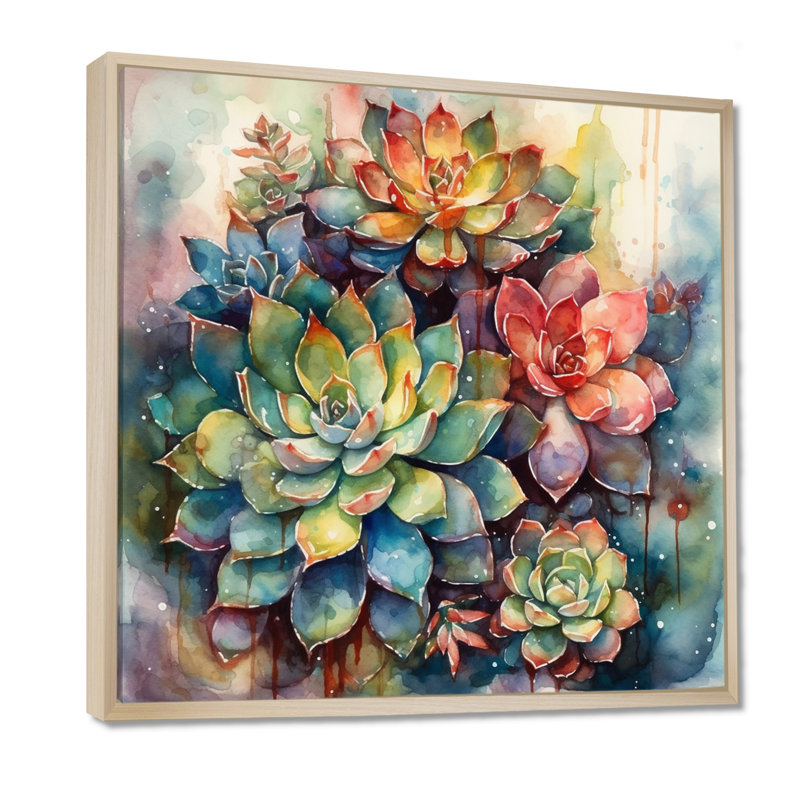 Rylinn vert rouge cactus paysage IV - art mural cactus, H 24 po x l 24 po, Cadre flottant en érable