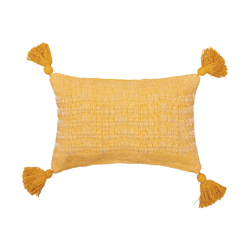 Tassels Cotton Blend Throw Pillow, Yellow