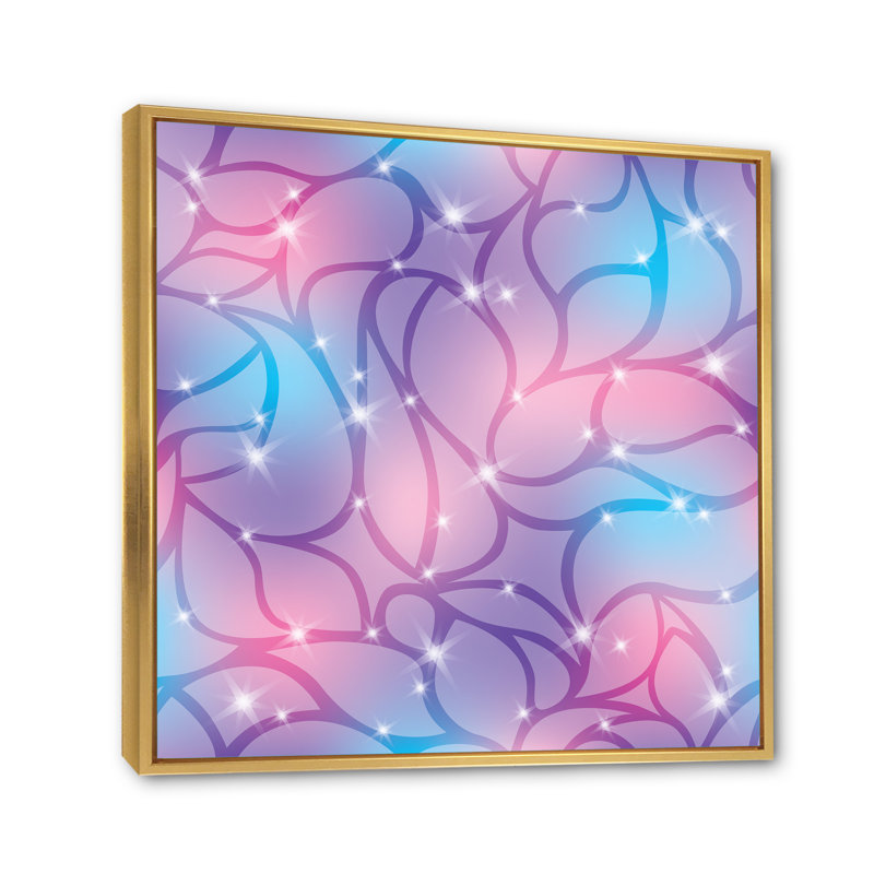 Violet et mauve abstrait avec étincelles - Impression sur toile, H 16 po x l 16 po x P 1 po, Cadre flottant doré
