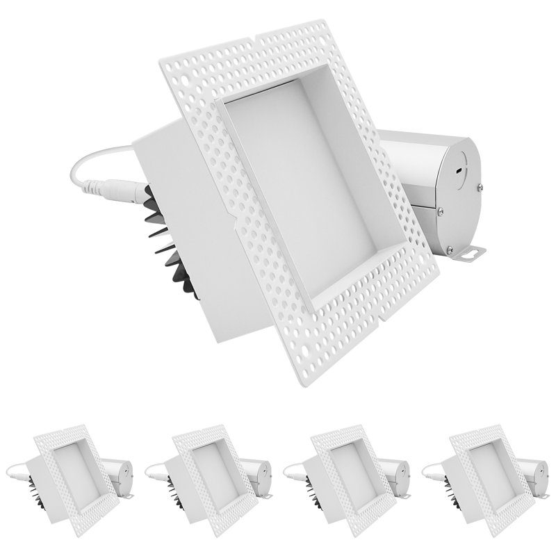 Projecteur carré à DEL 4 pouces LUXRITE, avec système de verrouillage à bouton-poussoir, sélectionnable 5CCT, 25 W, 1950LM, CRI90, à intensité variable, 120-277 V ETL, paquet de 4