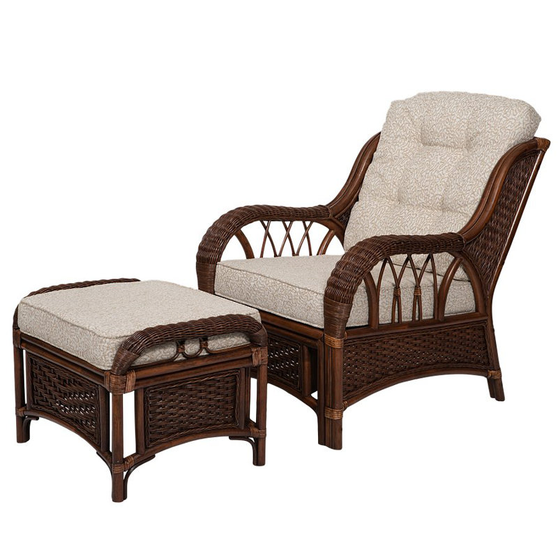 Azzaria Upholstered Armchair with Ottoman, Brown