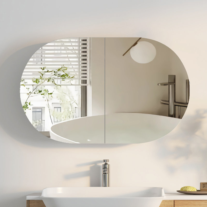 Soini 960mm W 600mm H Frameless Medicine Cabinet Mirror Fixed, White, 60cm H x 96cm W x 11.5cm D