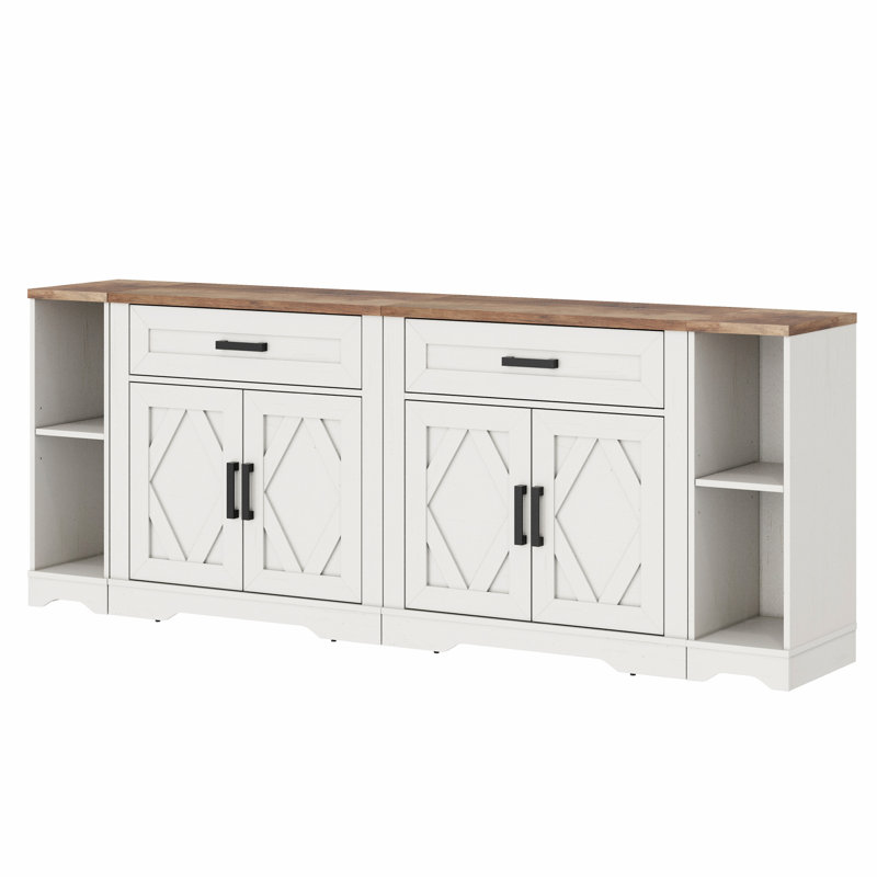 Grande armoire de rangement de style campagnard moderne de 82,7 po avec portes de grange et finition en écorce d'arbre résistante aux rayures Laziza