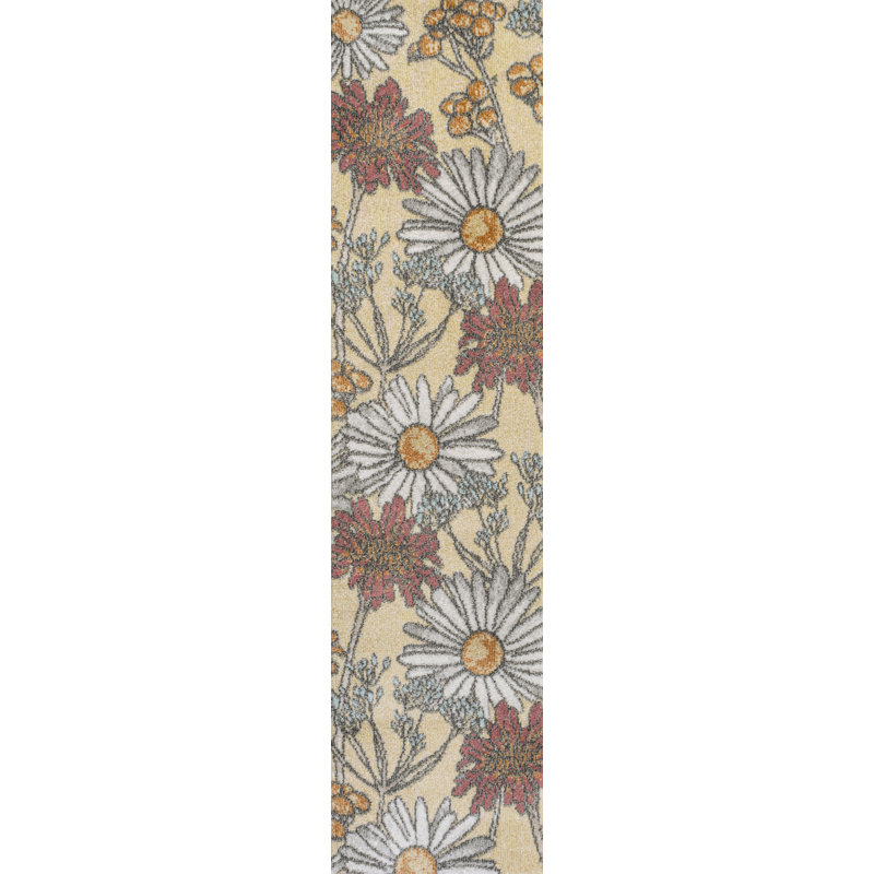 Tapis jaune / ivoire / rouge Dizi, Tapis de couloir 2 pi x 8 pi