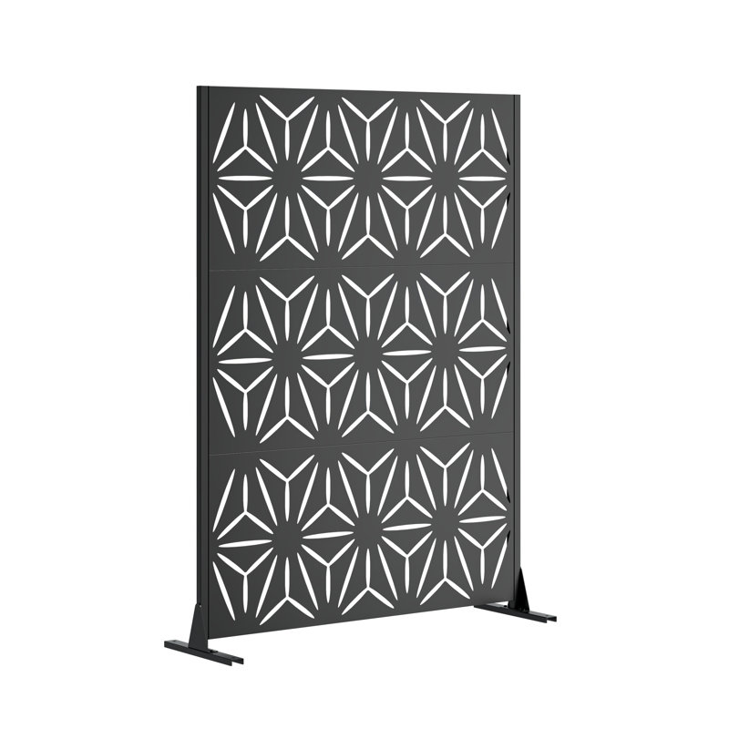 Paravent métallique autoportant de 183 cm (H) x 117 cm (L), décoratif pour patio, terrasse, balcon, jardin, cour, avec base stable, résistant aux intempéries, installation facile, finition antirouille