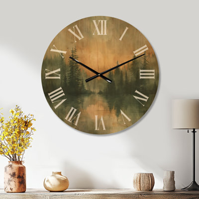  Grande horloge murale panoramique en bois - Lever de soleil dans la forêt III