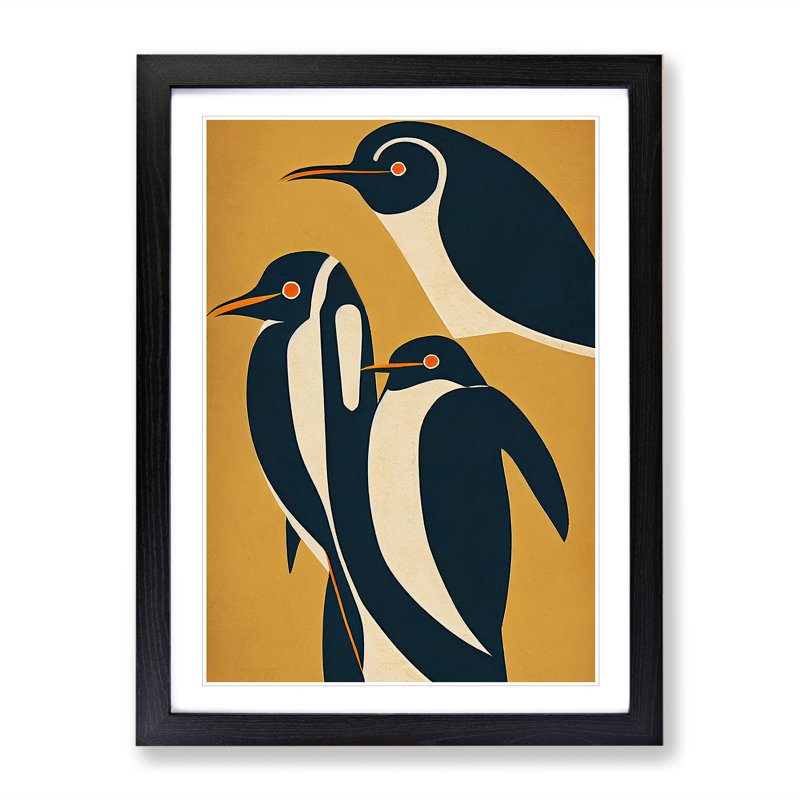 Abstract Penguins - Single Picture Frame Painting, Black, 64cm H x 46cm W x 2cm D