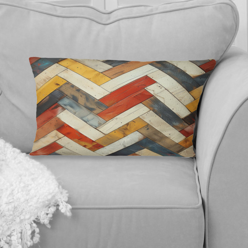 Coussin lombaire à chevrons orange et beige