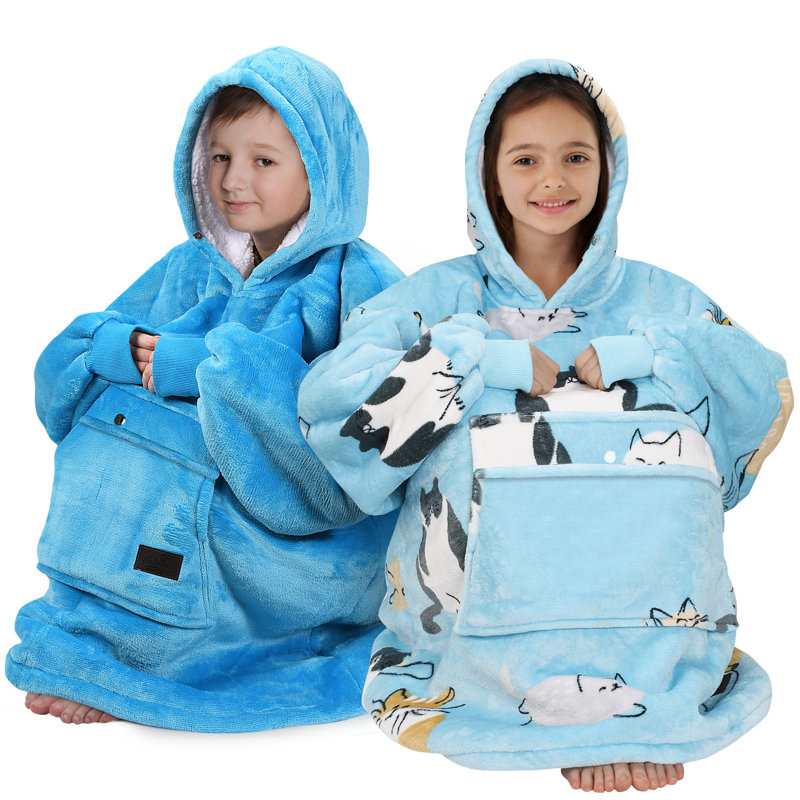 Catalonia Blanket Hoodie for Kids, Oversized Wearable Fleece Sweatshirt Pullover for Teens Youth