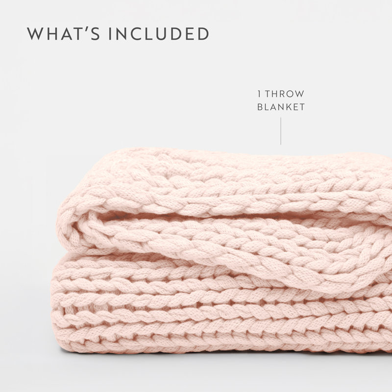 Blush Chunky Knit Hypoallergenic Acrylic Throw Blanket
