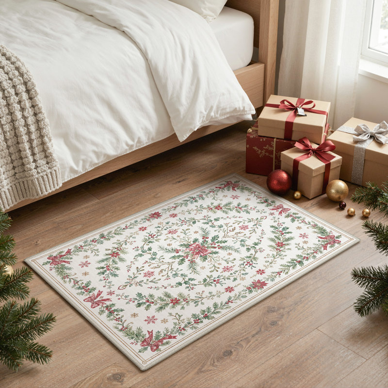 Tapis floral rétro tissé à la machine Christmas avec envers antidérapant, Rectangle 2' x 3'