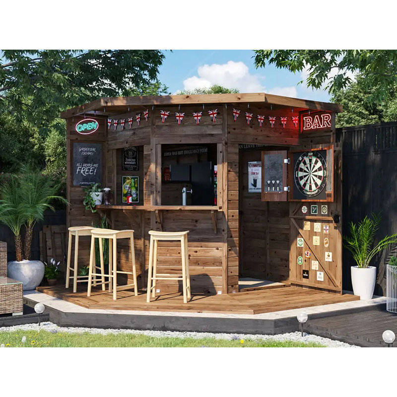 Dunster House Pressure Treated Garden Bar, 2.4m x 2.4m (8' x 8'), The Corner Hangover III, Fully Loaded Outdoor Bar