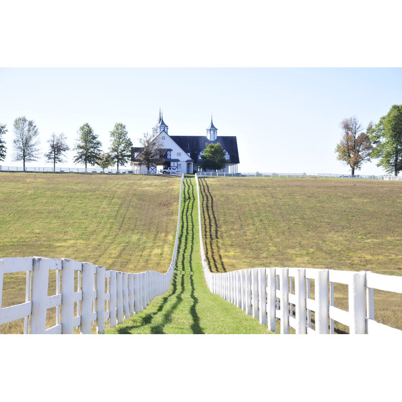 Long Fence Leading To Farmhouse - Wrapped Canvas Art Prints, 30cm H x 46cm W