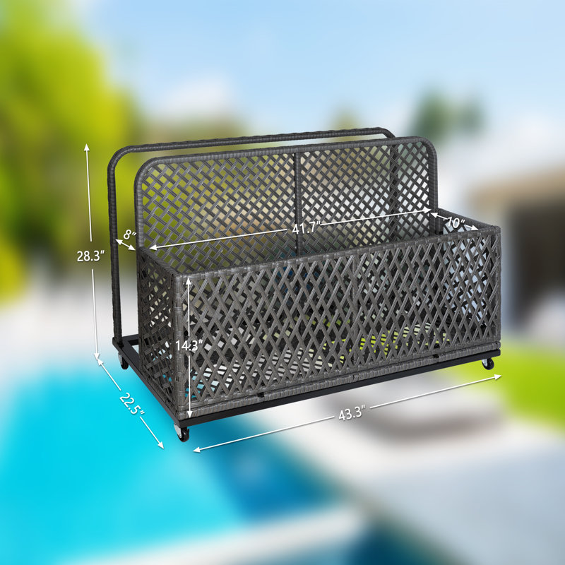 Grey Wicker Outdoor Lockable Deck Box with Wheels