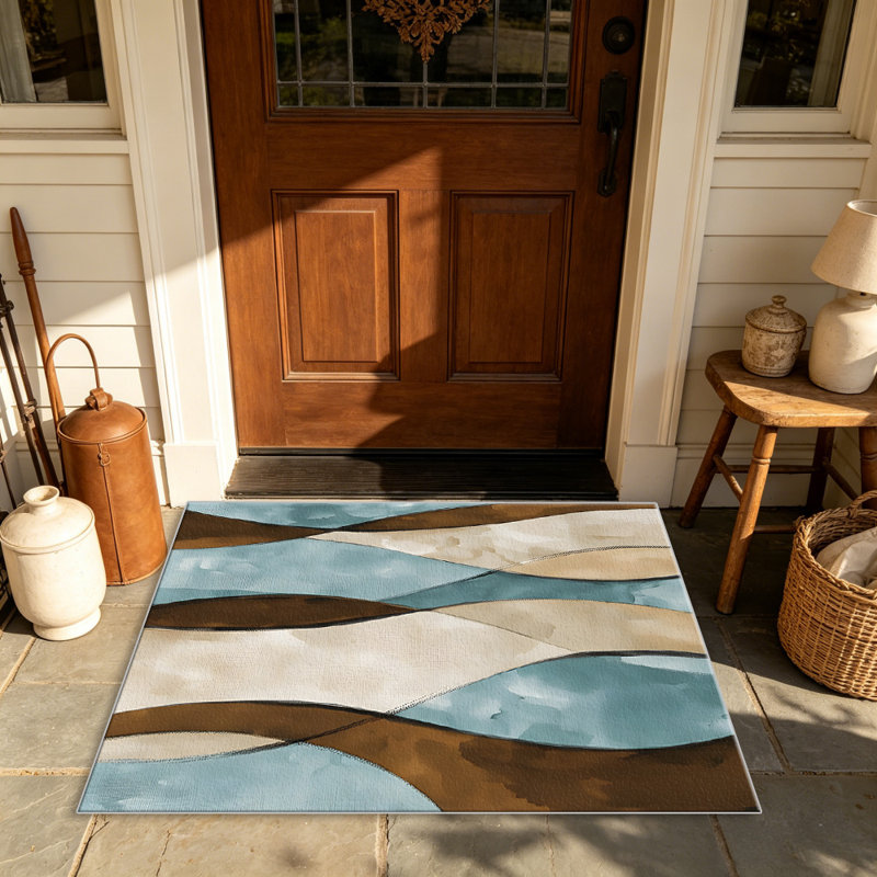 Teal Brown Wave   area rugs for Living Room, Soft and Comfortable, Suitable for all seasons, easy to maintain, machine washable Indoor floor mat, Under Table Farmhouse suitable for Bedroom, Dining Room, Study,  Balcony, Home Decor Patio