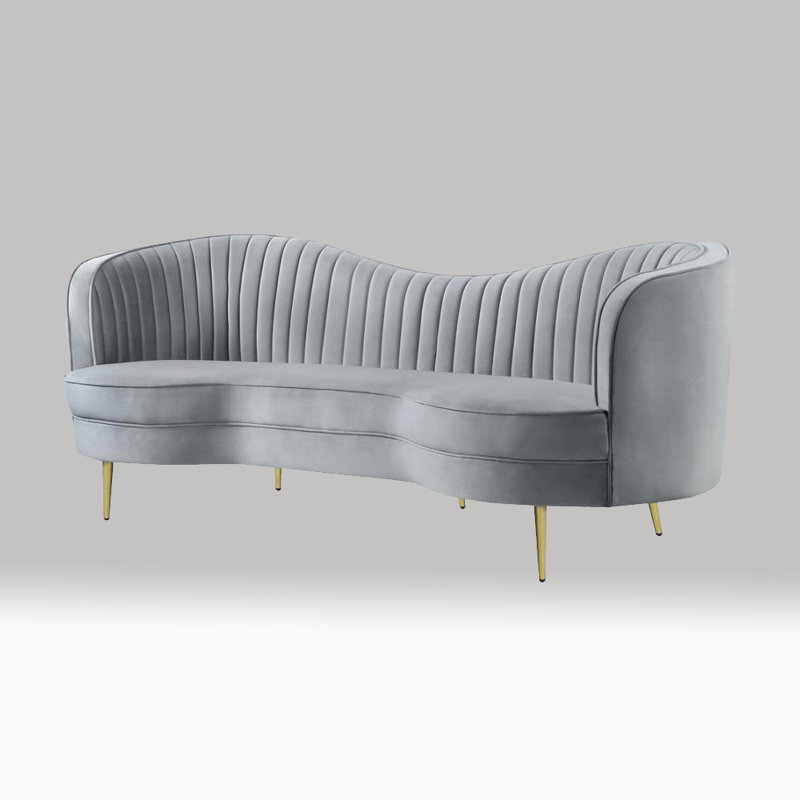 Causeuse rembourrée Marieanna, Velours gris velours, H 33,5 po x l 84,5 po x P 35,5 po