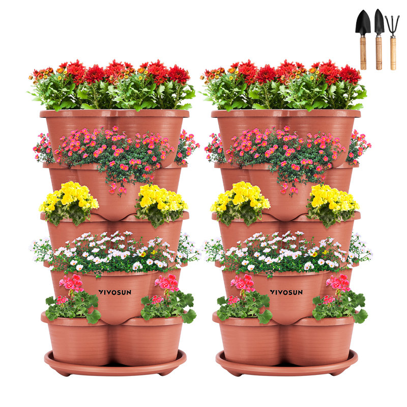 Jardinière empilable à 5 niveaux, 30, Brun