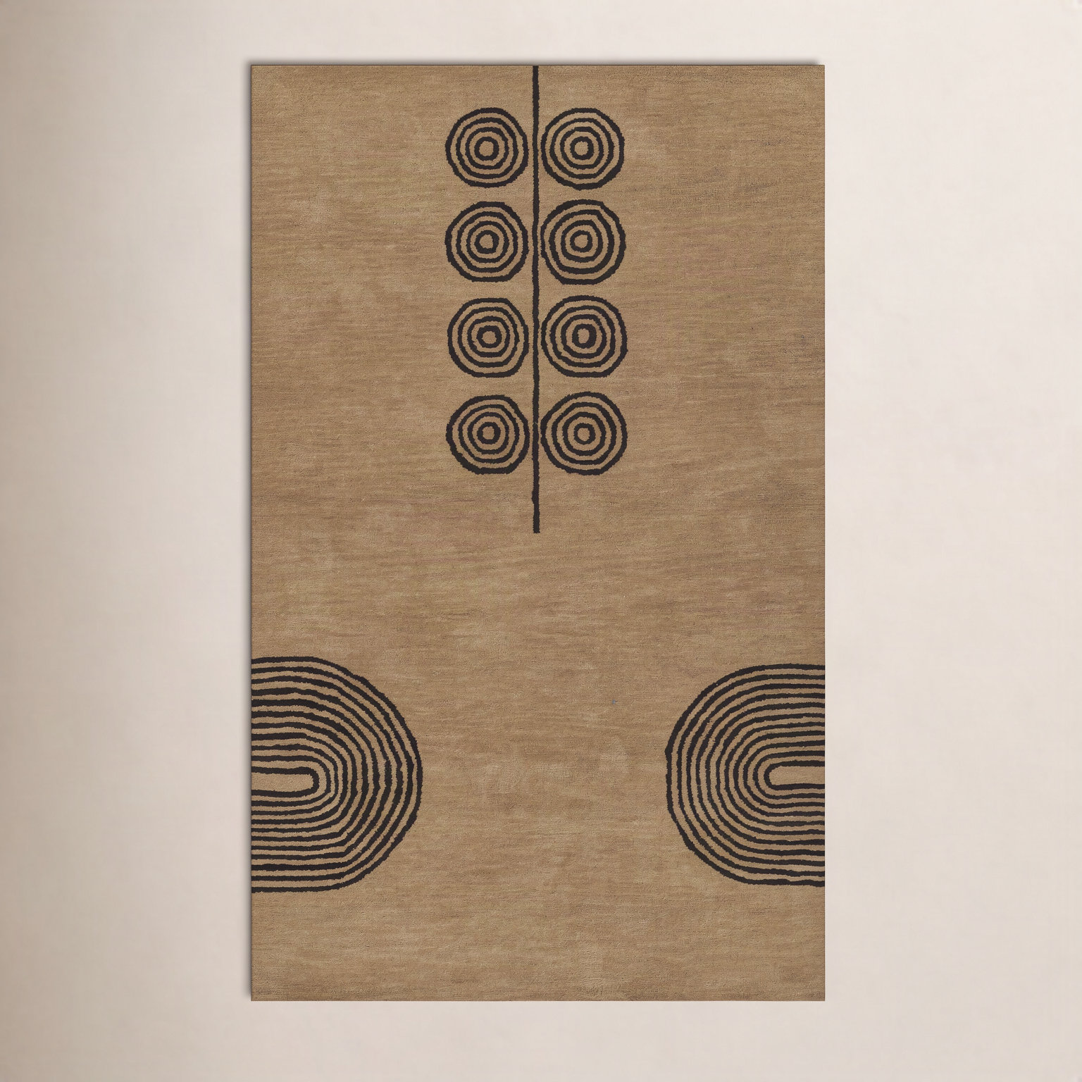 Yasi Beige Hand-Tufted Geometric Wool Rug, Rectangle 3'6" x 5'6"