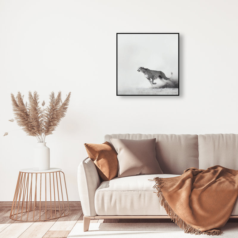 Cheetah Run Print by Oliver Gal, 31" H x 31" W, Black Floater Frame