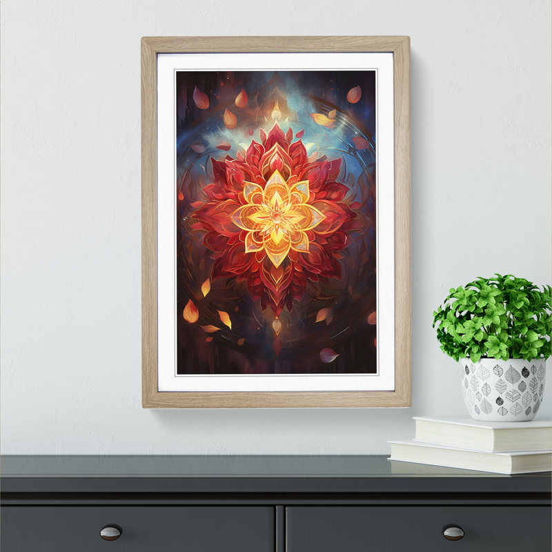 Mandala Conceptual - Single Picture Frame Print on Wood, Oak Framed, 34cm H x 25cm W x 2cm D