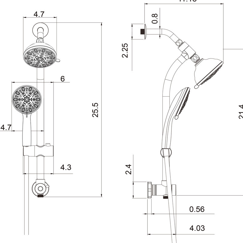 Ensemble de pomme de douche double en nickel brossé avec pomme de douche de 4,7 po, douche à 7 poignées, système de glissière et système de tuyau réglable