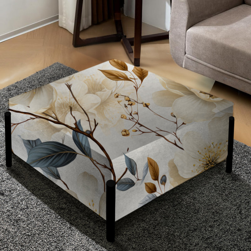 Delapena Chavers Harmony of White and Blue Poppies I - Grand repose-pieds carré floral