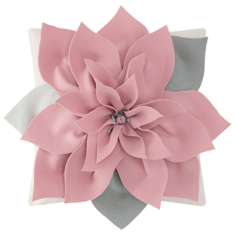 Appliqued 100% Cotton Canvas Throw Pillow, Pink