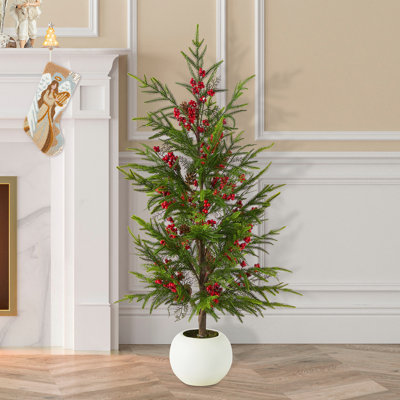 Arbre de pin 37,5 "H Christmas Christmas PE avec pommes de pin et baies rouges