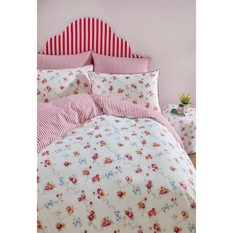 Cath Kidston Roses and Bows White Duvet Cover Set Floral Themed Single Bedding Set, Single