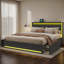 Upholstered Double Bed Frame With 4 Storage Drawers And Headboard, Platform Bed With LED And Charging Station, No Mattress, (Linen)-599167536-599167543