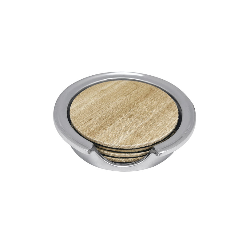 Mallorca Natural Grasscloth Round Coaster Set with Holder