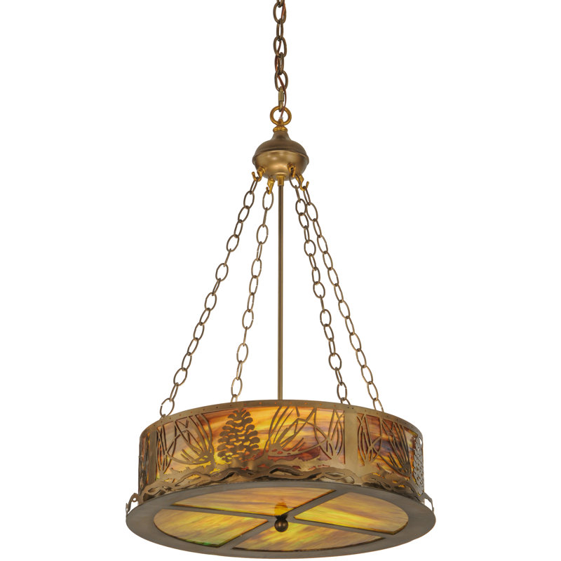 Rustic Lodge 4 - Light Glass Chandelier, Antique Copper, Sage Green, 37" H x 22" W x 22" D