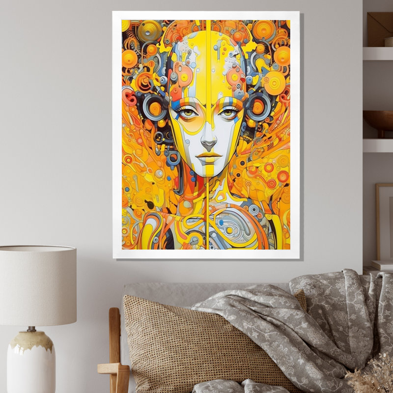 Illustration charmante de Robots charmants - Impression, Cadre simple blanc, H 44 po x l 34 po x P 1,5 po